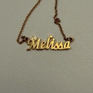 “Melissa” Gold Name Necklace with Crystal Accent